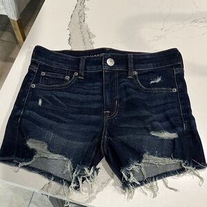 American Eagle Outfitters Dark Blue Distressed Jean Shorts